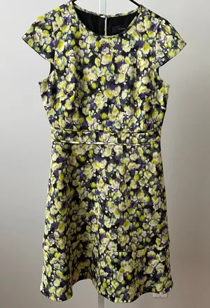 J.Crew Cottage Coquette 6 Yellow‎ Purple Floral Dress Impressionist Print thumbnail 1