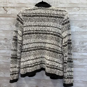J McLaughlin Womens S Cardigan Open Sweater Tweed Knit Black & White Pockets thumbnail 5