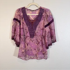 Free People Purple Indie Crochet Boho Blouse Womens S Festival Flutter 70s Style thumbnail 11