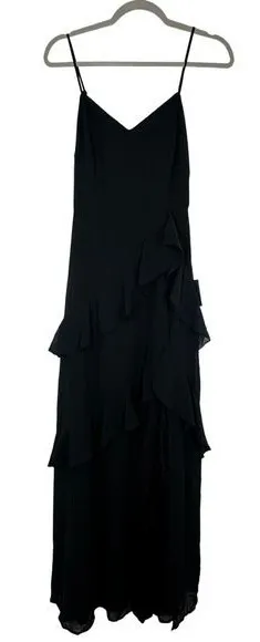 Lulus Black Ruffle Spaghetti‎ Strap Maxi Dress Formal Evening Occasion Chiffon thumbnail 1