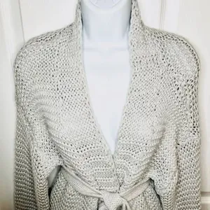 Miracle Relax More Grey Midi Cardigan Tie Chunky Knit M/L thumbnail 8