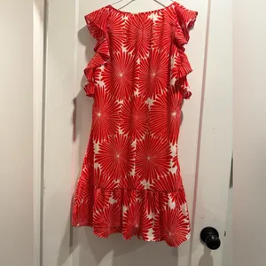 J. Crew poppy red Floral Poly‎ Ruffle Tunic Dress M thumbnail 2