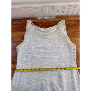 Escada White Beaded Mesh Overlay Sheath Midi Dress Sleeveless Size M thumbnail 8