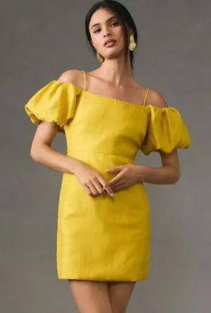 Anthropologie Let Me Be Slim Off The Shoulder Puff Sleeves Mini Dress thumbnail 1