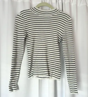 White & Black Striped Mock Neck Sweater thumbnail 1
