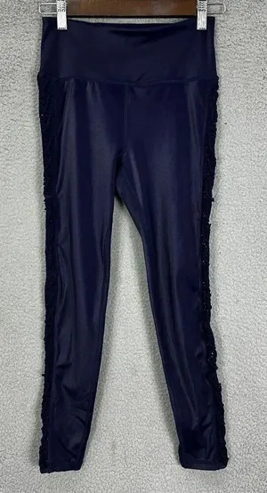 style reform leggings womens medium blue irradescent crochet ruched cropped‎ nwt thumbnail 1