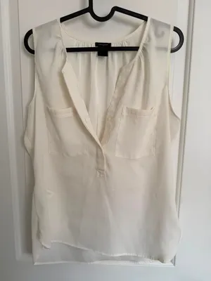 Cream Sheer Sleeveless Top Pullover Blouse with Pockets thumbnail 2
