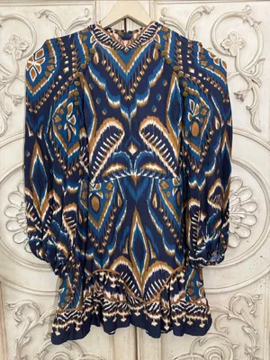 Farm Rio Pineapple Ikat Dress Anthropologie Long-Sleeve Raglan Button Size M thumbnail 3