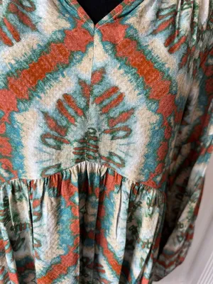 Nurture Westbound Boho Tie Dye Midi Dress M Teal Rust Babydoll Long Sleeve Flowy thumbnail 4