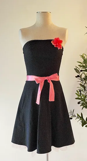 Y2K ruby rox Black Polka Dot Strapless Dress with Pink Accents thumbnail 1