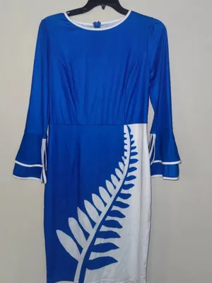 Amazon Blue & White Fern-Print Long Sleeve Midi Dress thumbnail 1