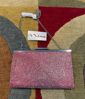 NWT Nina Pink Glitter Small Evening Purse Bag Formal Black Tie Metal Chain thumbnail 1