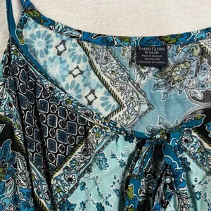Faded Glory XL Blue Patchwork Floral Spaghetti‎ Strap Smocked Waist Maxi Dress thumbnail 4