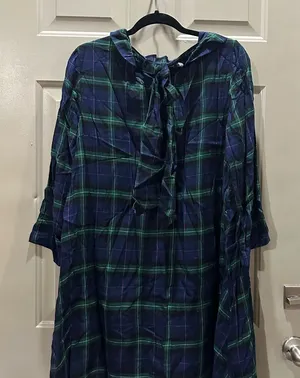 Plaid Tie-Neck Dress Crown & Ivy Peasant Renaissance Era XL Boho Holiday Bow thumbnail 1