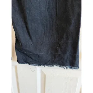 Anthropologie Maeve Colette Linen Wide Leg Pants High Rise Raw Hem Navy Size 26T thumbnail 4