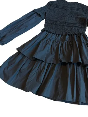 Ulla Johnson Black Smocked Tiered Ruffle Long Sleeve Nadia Dress Size 0 Women's thumbnail 13