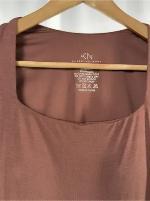 Klassy Network Long Sleeve Square Neck Bodycon‎ Midi Dress in Brown Size Small thumbnail 4