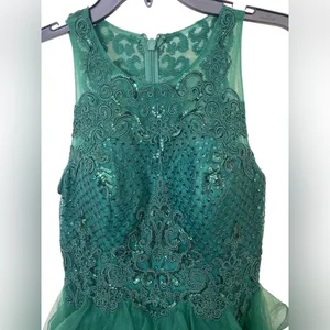 Princess Scoop Short Tulle Lace Homecoming Mini Dress With Sequins Dark Green thumbnail 6