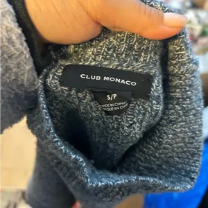 Club Monaco Blue and White Wool Blend Marled Mock Neck Sweater thumbnail 3