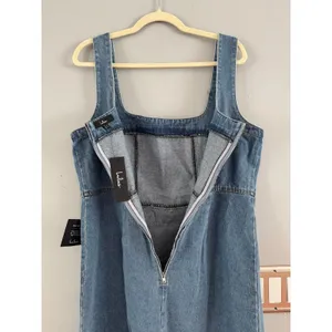 NWT Lulus So Delighted Medium Wash Denim Corset Seam Mini Dress Size XL thumbnail 8
