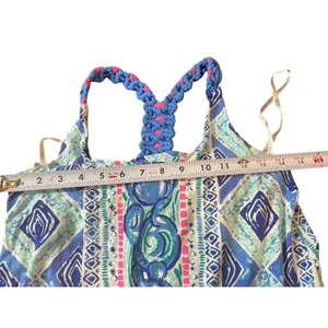 Lilly Pulitzer Braided Halter Dress Pink Blue Geometric Print Shift Dress XXS thumbnail 10