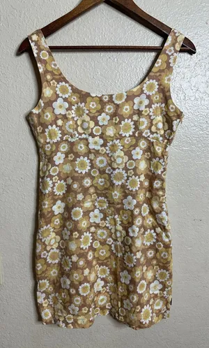 Afends Hemp Tencel Retro Daisy Floral Mini Dress Sleeveless Scoop Neck US 2 thumbnail 1