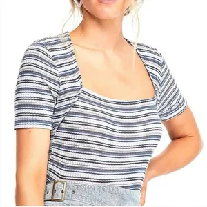 Free people stripe wild tee blue white short sleeve top size small thumbnail 1