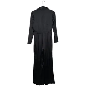 Alexis Jumpsuit Women S Black Excellent Satin Long Sleeve Wide Leg Collared thumbnail 5