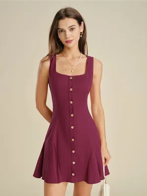 Rihoas Red Square Neck Button Mini Dress Size XS thumbnail 2