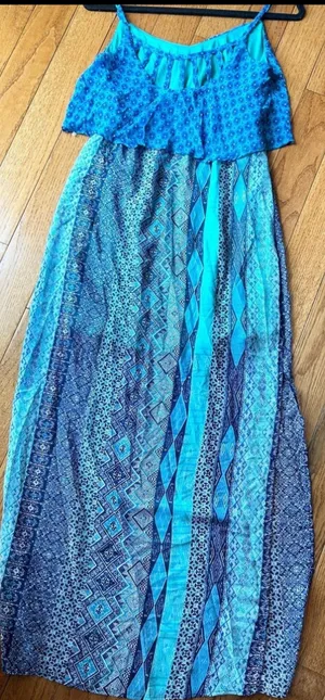 Speechless BOHO Blue Sleeveless Aztec Design Summer Dress Back Straps size xS thumbnail 5