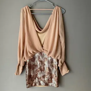 Love Culture Sequin‎ MobWife Y2K Party Glam Cowl Neck Mini Dress Small Tan Gold thumbnail 7