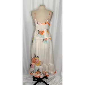Anthropologie‎ FARM RIO Havana Floral Dress Midi Pom Poms Vacation Large Petite thumbnail 10