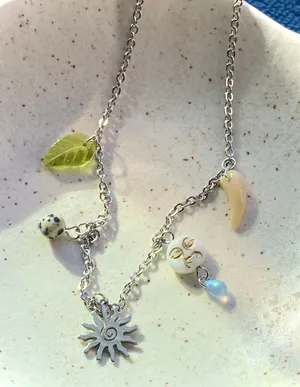 Handmade boho vintage funky fairy style quality Czech glass beads mix stainless steel necklace🌝🍃 thumbnail 1