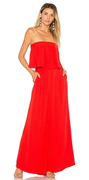 Free People Gia Red Crepe‎ Strapless Flounce Top & Wide Leg Pants Set Size Small thumbnail 1
