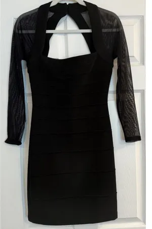 Vtg Moda International Mini Dress‎ Sz XS Black Bodycon Mesh LBD Cocktails Party thumbnail 1