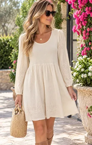 Alice + Olivia Cream Eyelet Babydoll Mini Dress Small NWT thumbnail 1