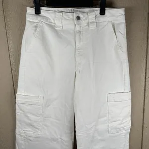 American Eagle Super High Rise Baggy Wide Leg Jeans Womens 8 White Cargo Stretch thumbnail 2