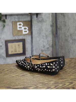 A New Day Womens Satin Rhinestone Pointed Toe Flats Black 6M thumbnail 2