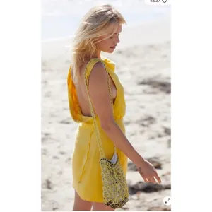 Free People Women’s A Little Extra Mini Dress Sz S Yellow Open Back S NWT $68 thumbnail 2