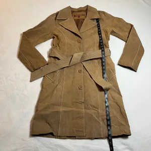 Vintage Jennyfer J 100% Leather Suede Trench Coat Size S Hippie Y2K 70s 80s Boho thumbnail 9