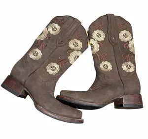 Tronco Viejo Brown Embroidered Floral Square Toe Cowgirl Cowboy Boots Size 7 thumbnail 1