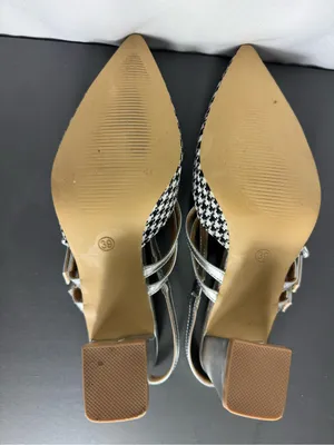 Pointed Houndstooth casual business party preppy Slingback Flats Black White 39 thumbnail 8