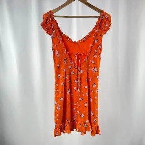 Free People‎ Like A Lady Printed Mini Dress In Orange size XS thumbnail 10