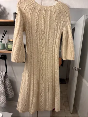 Kenji for Anthropologie 2000’s Women’s Cream Cable-Knit Midi Dress thumbnail 4