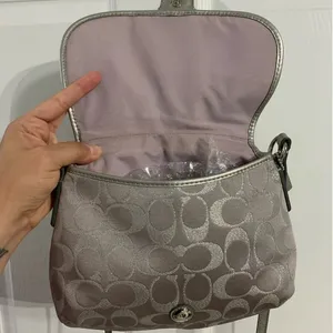 COACH Gray Silver Signature Canvas Crossbody thumbnail 6
