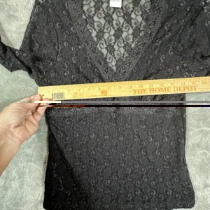 Banana Republic Black Lace Wrap Top Women Large Ribbon Waist Tie Victorian Whimsigoth Romantic thumbnail 6