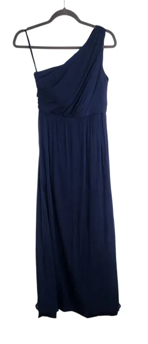 Amsale Navy 100% Silk One Shoulder Formal Maxi Dress Size 4 Wedding Guest Dress thumbnail 1