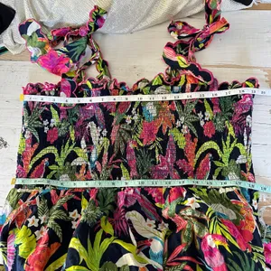 Crown & Ivy Sleeveless Smocked Bodice Dark Floral Parrot Maxi Dress Size XXL thumbnail 5