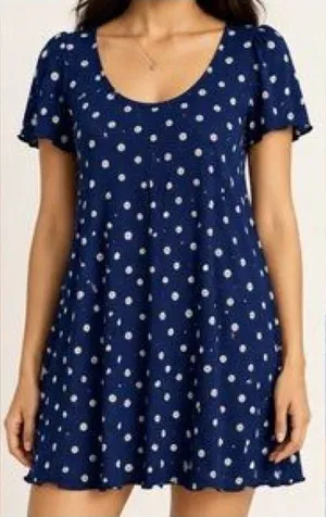 Old Navy Blue Daisy Floral Short Sleeve Mini Dress Scoop Neckline Size XL thumbnail 1