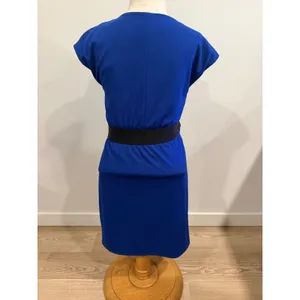 ABS Collection Royal Blue Faux Wrap Sheath Dress Black Waistband Small thumbnail 2